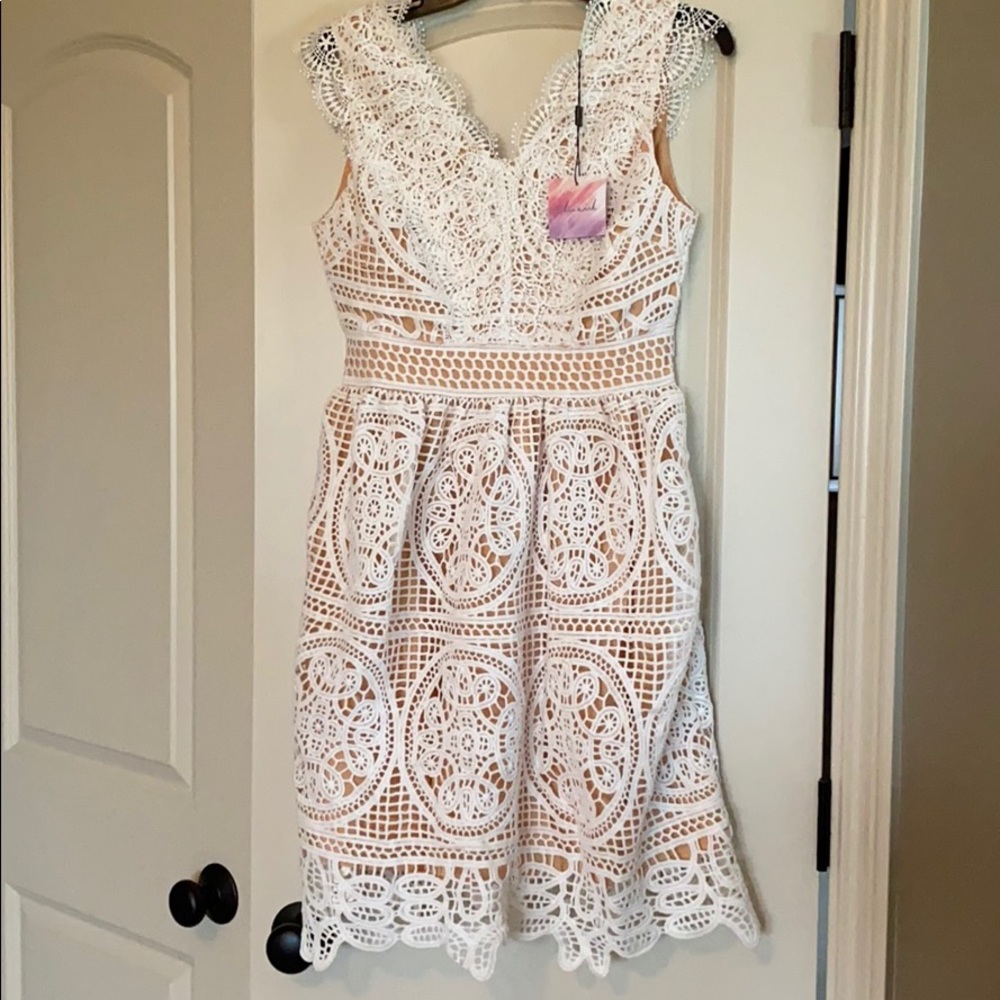 Brand new lace white dress with tan underneath